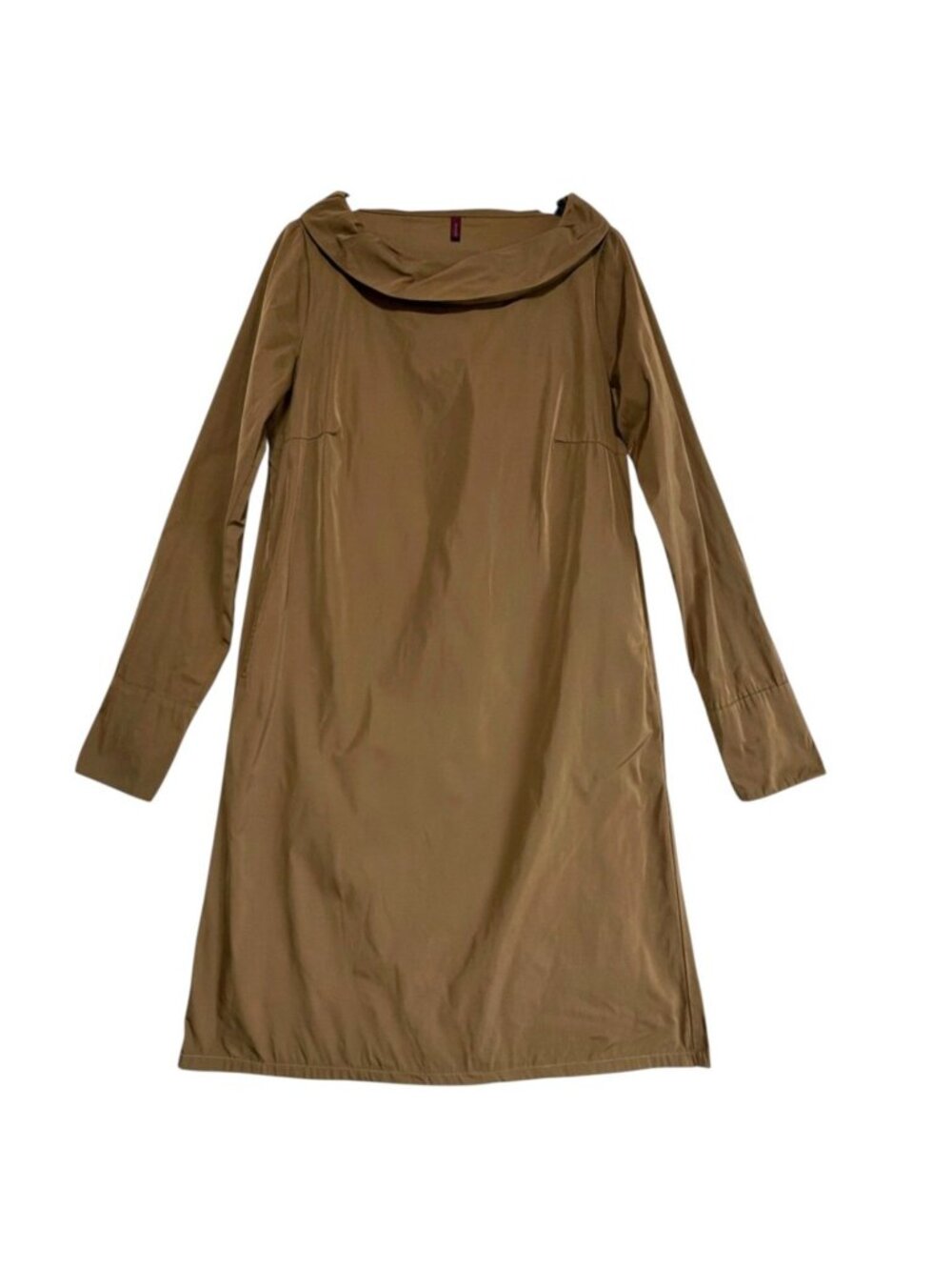 Katharina Hovman Taffeta Dress Sculptural Collar Pockets Avant Garde Taupe US 6